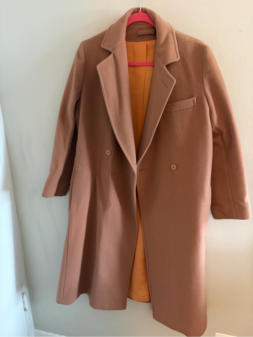 Vintage Wool Double-Breasted Trench Coat in Camel Brown